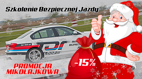 15% rabatu na Szkolenie Bezpieczne Jazdy na Torze Łódź z okazji Mikołajek